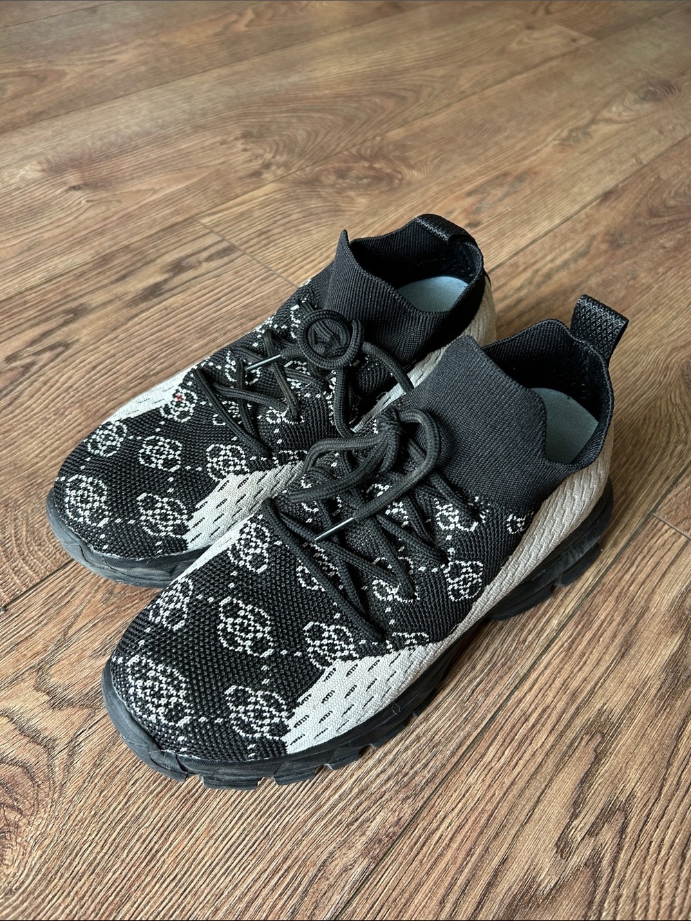 Kids Black and Gray Knit Slip-On Sneakers